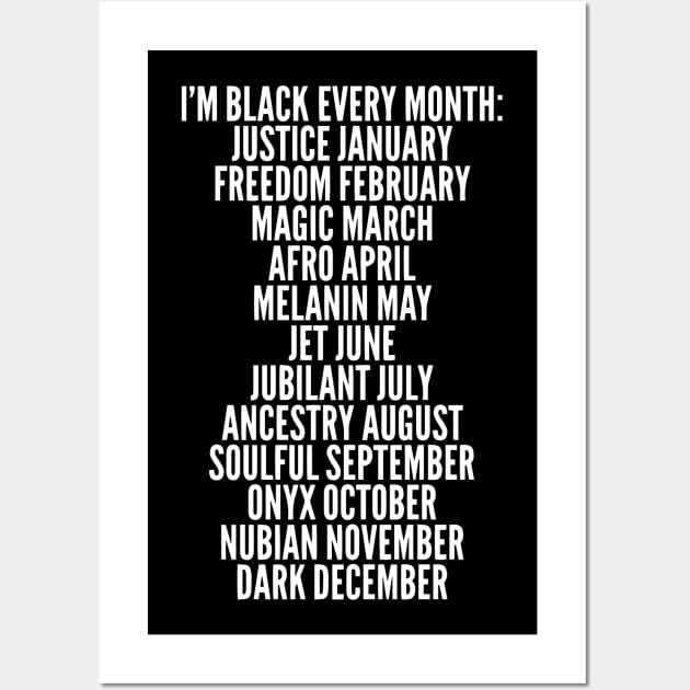 I'm Black Every Month, Black History, Black Lives Matter Wall Art by UrbanLifeApparel